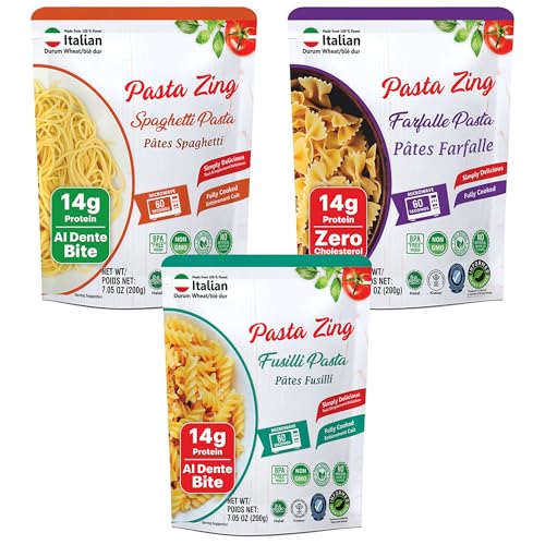Pasta Zing Microwavable Variety Pasta Pack of 7 | 2x Farfalle | 3x Spaghetti, 2x Fusilli Pasta |...