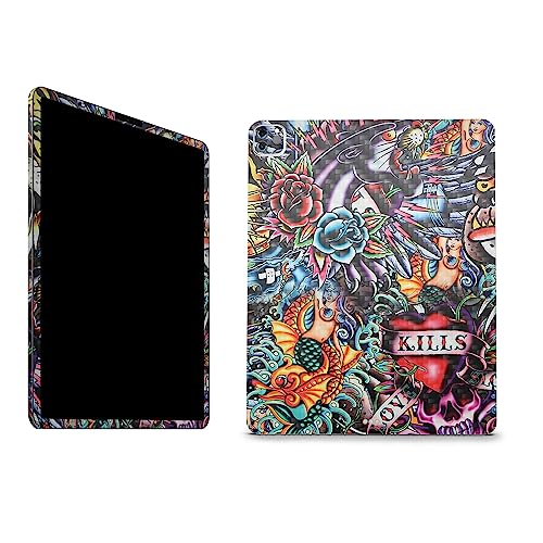 Image of MightySkins Carbon Fiber Skin Compatible with Apple iPad Pro 12.9 inch M2 6th Gen (2022) Full Wrap Kit - Old School Tattoo | Protective, Durable Textured Carbon Fiber Finish | Made in The USA