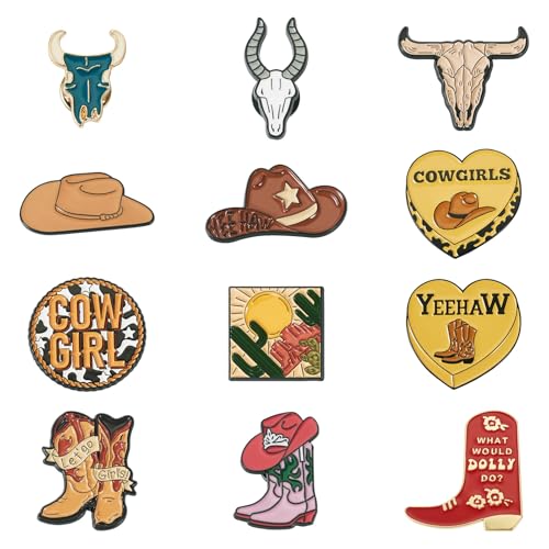 Image of FASHEWELRY Cowboy Brooches Enamel Pins Set Hat Pin Cute Lapel Pin Alloy Western Aesthetic Badge Pins