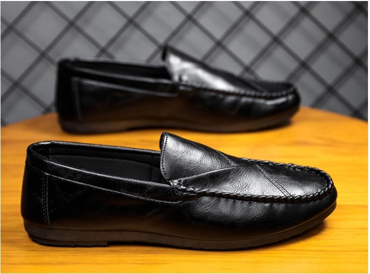 Loafers for Men Round Toe Solid Color Faux Leather Loafer Slip Resistant Lightweight Flexible Walking Slip-on2