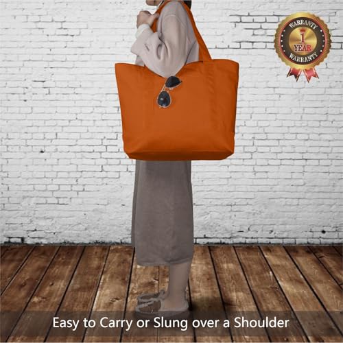 Image of TOPDesign 6-Pack Canvas Tote Bags with an External Pocket, Reusable Grocery Shopping Bags, Top Zipper Closure, Daily Essentials (Orange)