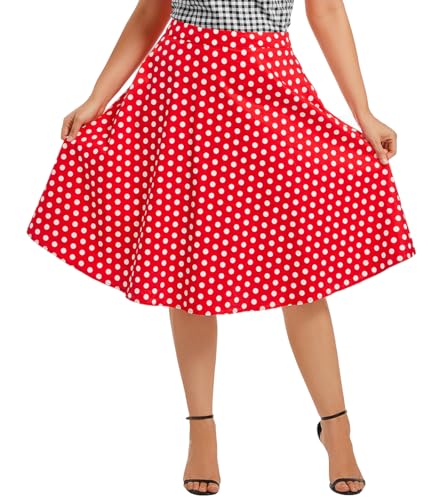 YARN & INK Women's Cotton Midi Skirts Trendy 1950s Vintage Casual A-line Swing Skirt 50s with Pockets Spring Fall