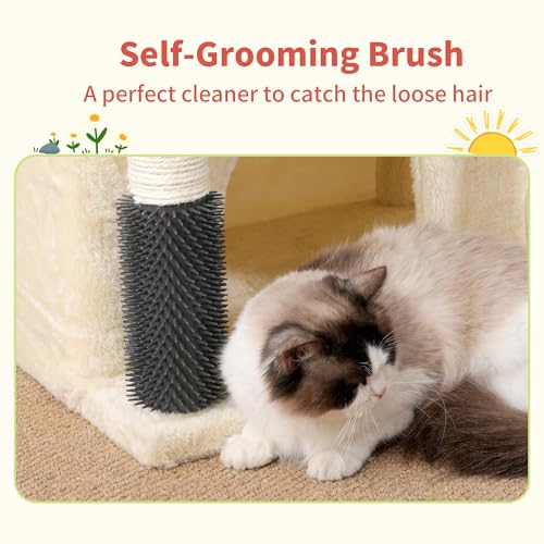 Image of Hey-brother Cat Tree Tower, Scratching Posts with Extra Large Platform, Specious Condo, 2 Cozy Hammocks, Self-Grooming Brush for Indoor Adult Cats, Maine Coon 51.1 inches, Beige MPJ070M