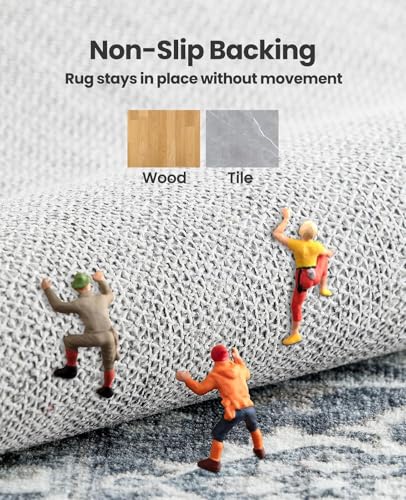 AMADA HOMEFURNISHING 6x9 Area Rugs, Blue Low-Profile Washable Rug with Non-Slip Backing & Durable Edge Binding, Vintage Rugs for Living Room, Bedroom, Dinning Room