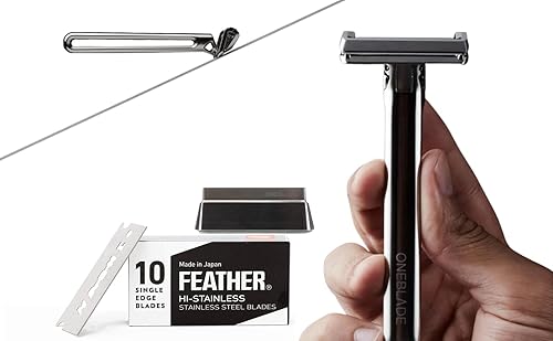 Maquinilla de afeitar y soporte OneBlade modelo 20 Incluye 10 hojas de afeitar Feather FHS-10