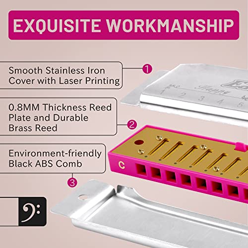 East top Blues Harmonica, Diatonic 10 Holes C Key Happy Harmonica Mouth Organ for Beginner,Kids,Children,Students,Gift,with Carrying Plastic Case,Clean Cloth and Manual - Thumbnail 3