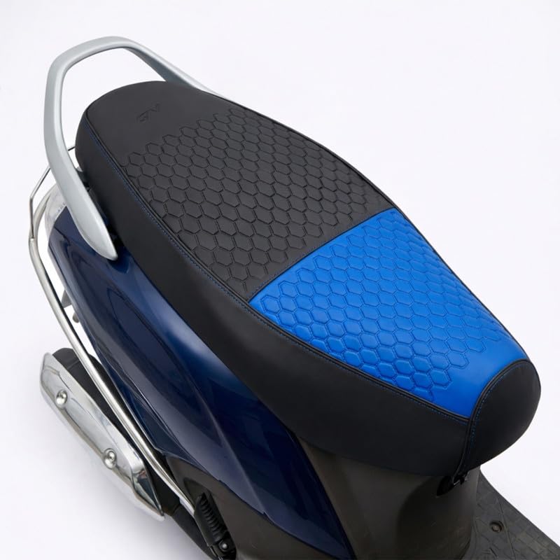 Image of Neodrift Premium Scooty Seat Cover - Suzuki E Access | Blue+Black | Anti-Slip & Shock-Absorbing Design | Water-Resistant Fit | Strip Cushioning | Professional Fit | Nappa Art Leather