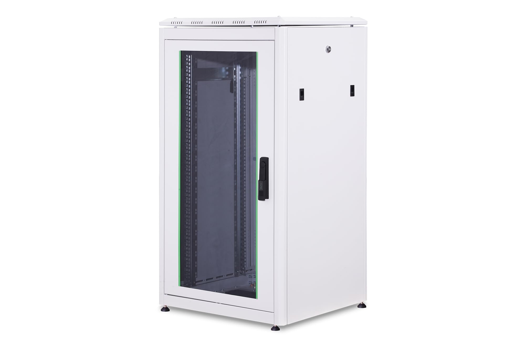 DIGITUS Armadio di rete – Rack da 19 pollici – 22U – 60x60 cm – Profondità utile 54,3 cm – Portata 1200 kg – Autoportante – Porta in vetro – Grado di protezione IP20 – Serie Unique – Grigio