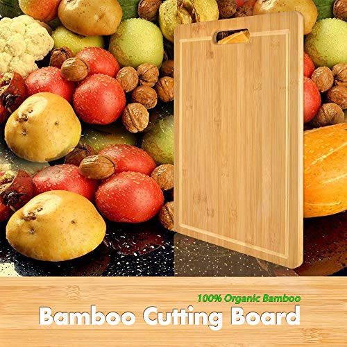 Extra Large Organic Bamboo Cutting Board (16 x 12 Inches) with Juice Grooves, Luxval Bamboo Chopping Board for Meat, Vegetable, Fruit&Cheese with Handles Grip, 100% Natural BPA Free - Thumbnail 4
