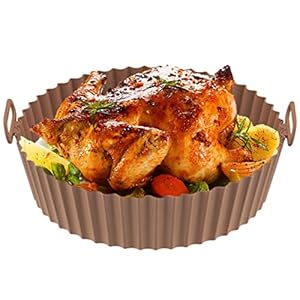 EUWBSSR Air Fryer Siliconen Pot Air Fryer Liners 6.88inch Herbruikbare Air Fryer Siliconen Mand Pot Vervanging voor Paper Liners Ronde Siliconen Bakpan voor Air Fryer Oven(bruin)