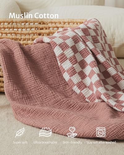 Image of Blissful Diary Muslin Changing Pad Cover for Baby Girls, Ultra Soft Breathable Cotton, Baby Diaper Change Table Pad Covers, 2Pack (Checkered Pink & Dusty Pink)