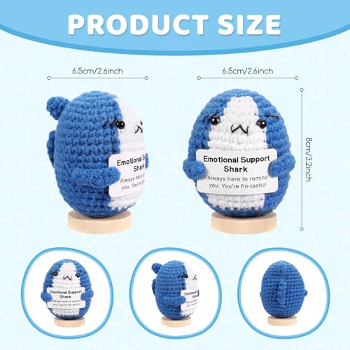 ASMPCUE Positive Hai-Geschenk, Frontkarte, kreativ, gestrickt, Wolle, positive Hai, Dekompression, Plüschtier – Happiness Gift of Courage
