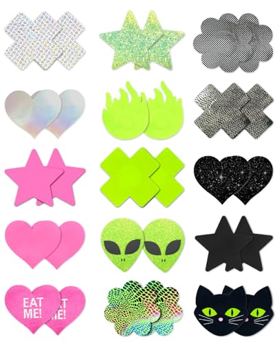 Pasties Rave Pack - Nipple Covers Stickers - Disposable Sticky Breast Petals - 15 Pairs