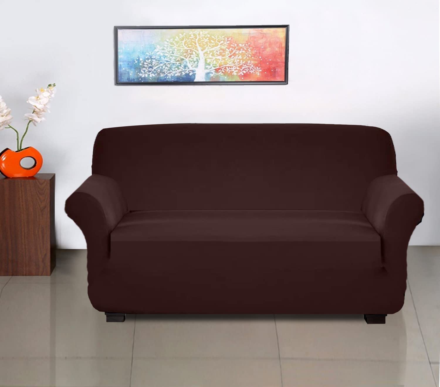 Kuber Industries Premium Two-Seater Comfort Sofa Cover|Polyester Plain Couch Cover|Stretchy Sofa Slipcovers with Foam Sticks (Brown) (B0BBLTVJGH) Amazon Price History, Amazon Price Tracker