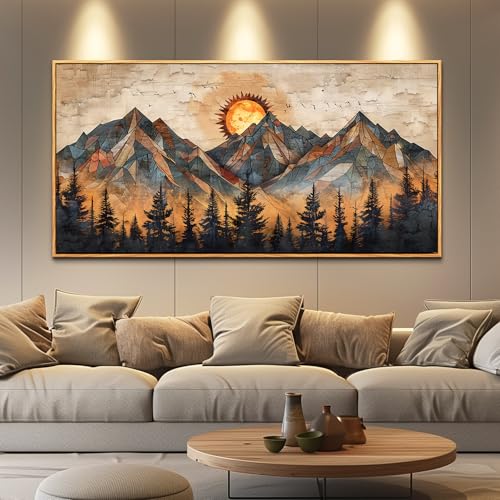 Wood Framed Mountain Landscape Art
