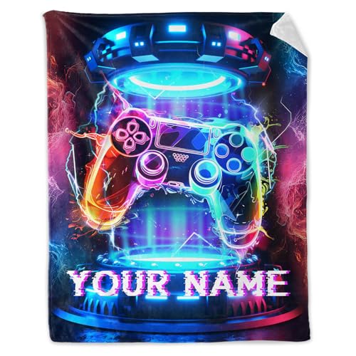 Eccustomized Custom Gamer Gifts for Boys 10-12 Years - Breathable Cozy Colorful Gaming Throw Blanket - 30