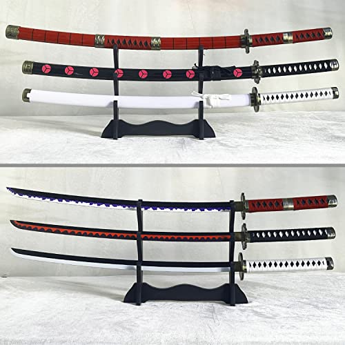 Image of 3pc Set Roronoa Zoro Swords with Display Stand,Kitetsu,Wado Ichimonji,Shusui,Anime Samurai Cosplay Sword,Wooden Blade Katana