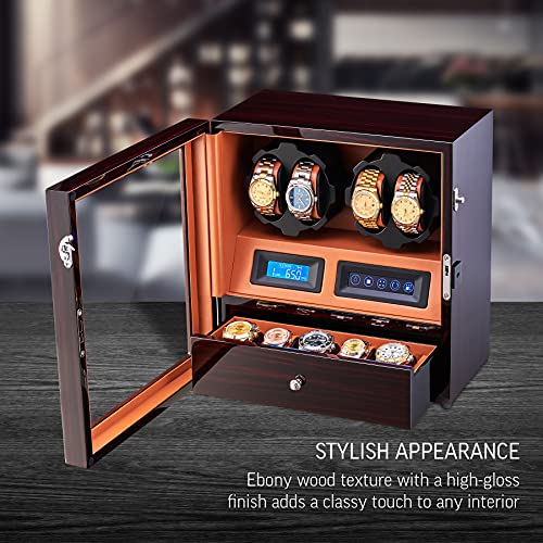 Image of 4 Watch Winder with 5 Watch Storage Space, LCD Display, Touch Control and Interior Light