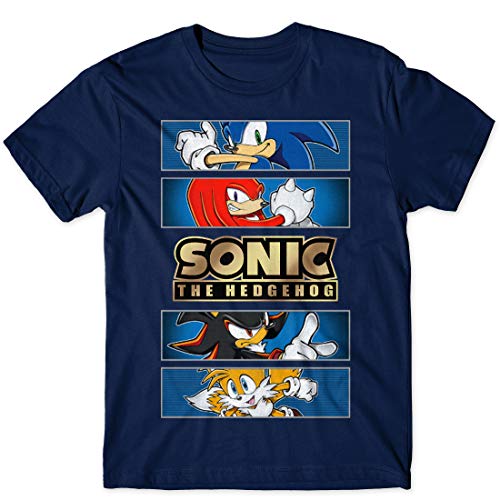 Sonic Knuckles Tails Shadow Panel Boys Shirt X-Large (18-20) Navy #TOP25