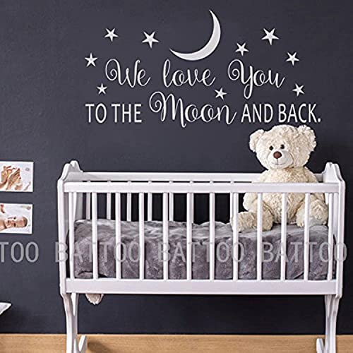 BATTOO We Love You to The Moon and Back Wall Decal - Moon and Stars Nursery Decals - Children Wall Decor - White, 30