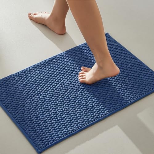 TYUU Bathroom Rugs Non Slip Washable, Super Absorbent Thin Bath Mat Small Quick Dry Low Pile Bathroom Rug, Navy Blue 16'x24'
