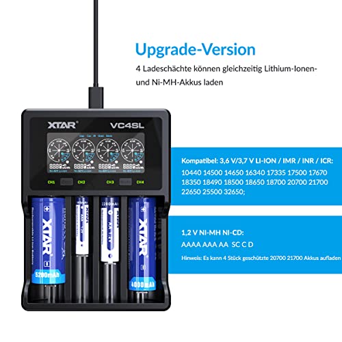 Chargeur XTAR VC4SL intelligent li-ion avec écran LCD précis