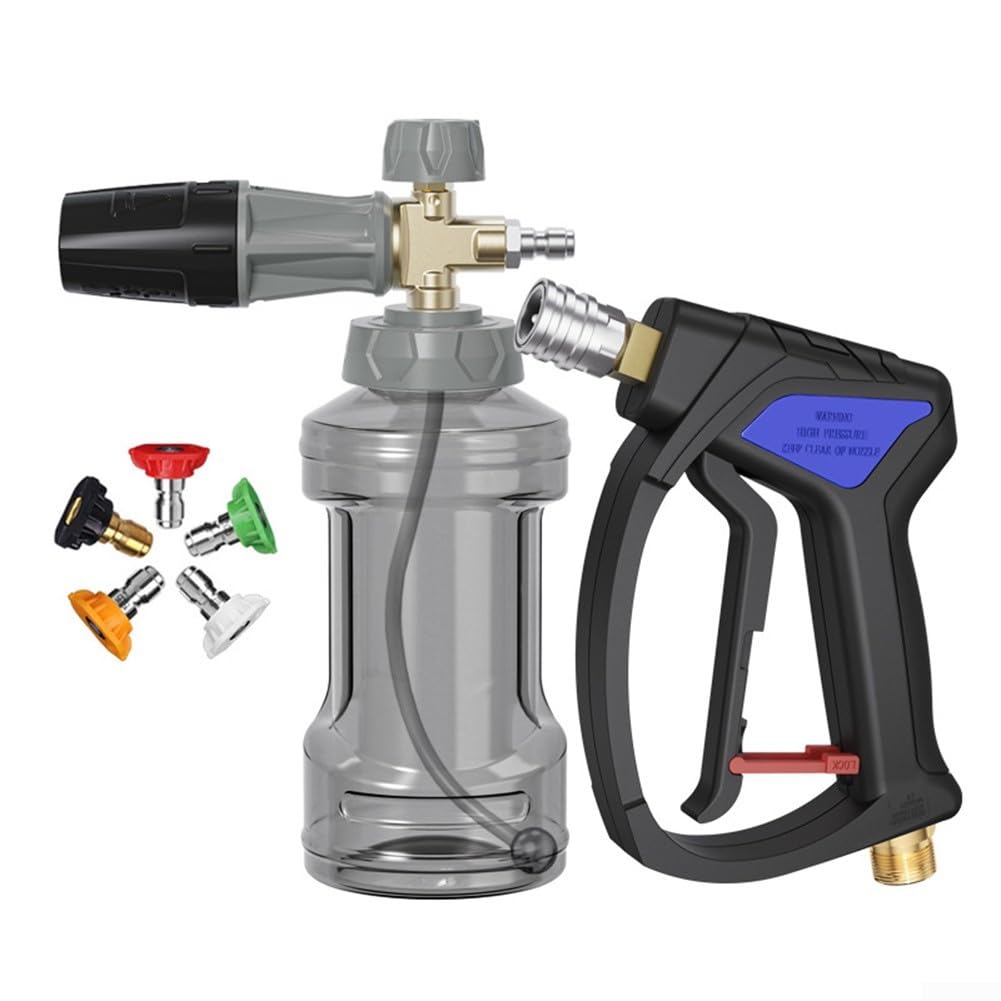 Lancia per idropulitrice ad alta pressione con flacone in schiuma di rame da 1000 ml, manico spray da 4000 PSI e set di ugelli regolabili per dispenser di sapone per lavaggio auto, kit di pulizia per