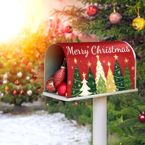 JYKCUL Merry Christmas Mailbox Covers Magnetic Winter Snowflake Xmas Tree Mailbox Wrap 21 L x 18 W Standard Size Festive Mail Box Cover for Farmhouse Garden Yard Outdoor Decor