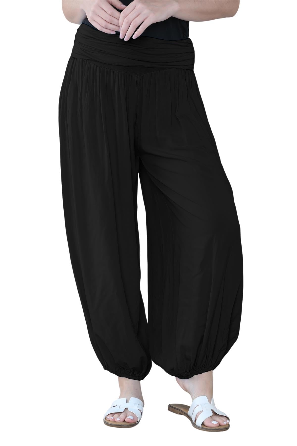 Hamishkane Women's Black Hamishkane® Italian Baggy Harem Alibaba Pants - Comfortable & Stylish Loose Fit For Summer Uk