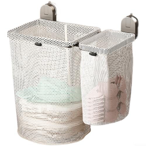 Cesta de lavandería con ventosas para montaje en pared, diseño plegable con malla ventilada para un fácil almacenamiento (C)