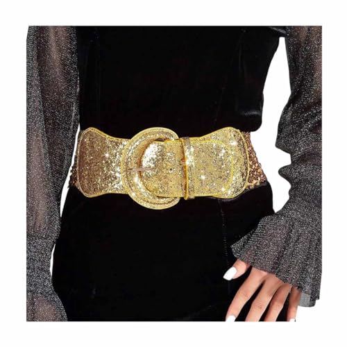 Tgirls Women's Elastic Belt Sequin Wide Belt for Dresses Glitter Stretch Waist Belt Cinch Waistband