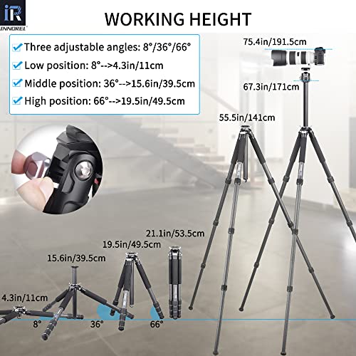 Image of Innorel Carbon Fiber Tripod- Gt324C Professional Compact Portable Tripod For Digital Dslr Camera Heavy Duty Camera Stand Support With Special-Shaped Center Column 1.28In 32.5Mm Tube Max Load