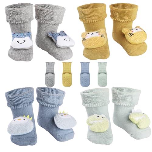 Simpeak 4 Paar Socken Baby, 3D-Cartoon-Muster ABS Socken Baby Anti Rutsch,...