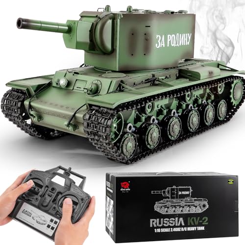 BESTYMXY RC Tanks Heng Long Russia KV-2 Heavy Tank, 1/16 2.4ghz Russian Tank Model That Shoots...