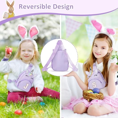 Image of COSHAYSOO Purple Girl Purse Unicorn Crossbody Sling Bag Small, Cute Easter Day Gifts for 3 4 5 6 7 8 9 10 Year Old Girls Easter Basket Stuffers Birthday Party Favor Girly Stuff Initial Letter F