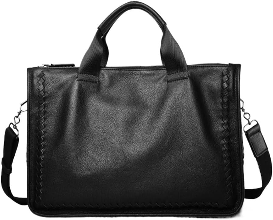 Business Shoulder Men's Bag Laptop Briefcase Woven Crossbody Leather