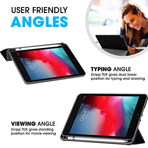 Image of GRIPP Tux Slim case pu Leather & Lightweight Protection with Smart flip Multi Angle Stand Transparent Back Cover for ipad pro (iPad Mini 5 & 4 - Black)