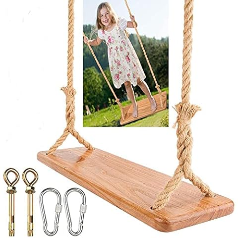 Wooden swing seat for adults, Morwealth Garden tree swing 55 x19.5 x3cm, load capacity: 160KG, children's swing with adjustable hemp rope for indoor and outdoor use Extra board swing Cover
