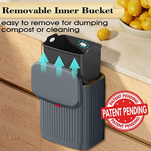 Trash Can Kitchen Hanging Trash Can, 2.1 Gallon Stainless Steel Compost Bin Countertop, Wall-Mounted Indoor Kitchen Trash Bin For Cabinet, Under Sink, Bathroom (2.1 Gallon, 8L Dark Grey) #TOP3