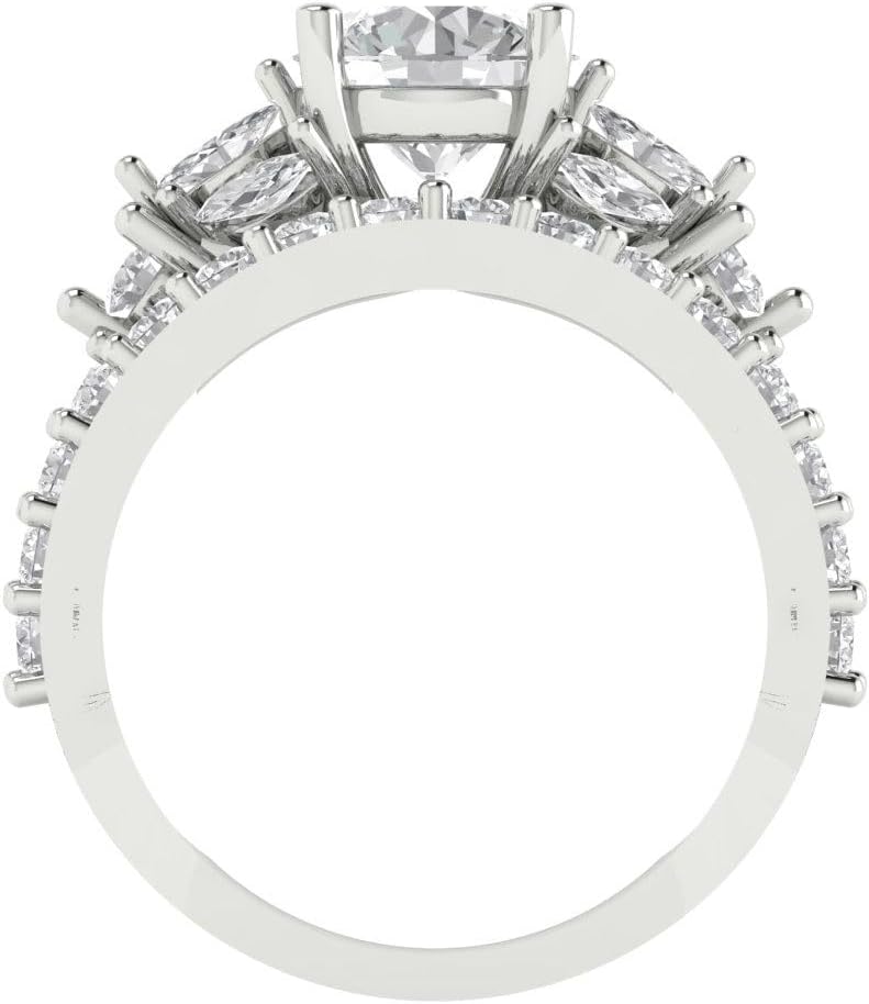Clara Pucci 14K White Gold Bridal Set for Women Moissanite Solitaire with Accents 2.94 carats Round Cut Birthstone Statement Ring Gift for Her Sizes 3.5 to 11