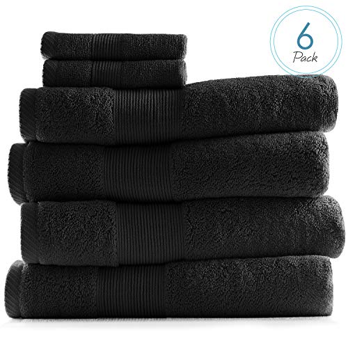 Image of Hearth & Harbor Bath Towels for Bathroom - 100% Ring Spun Cotton Luxury Bathroom Towels - Ultra Soft & Highly Absorbent, Bath Towels Set of 6 - Black