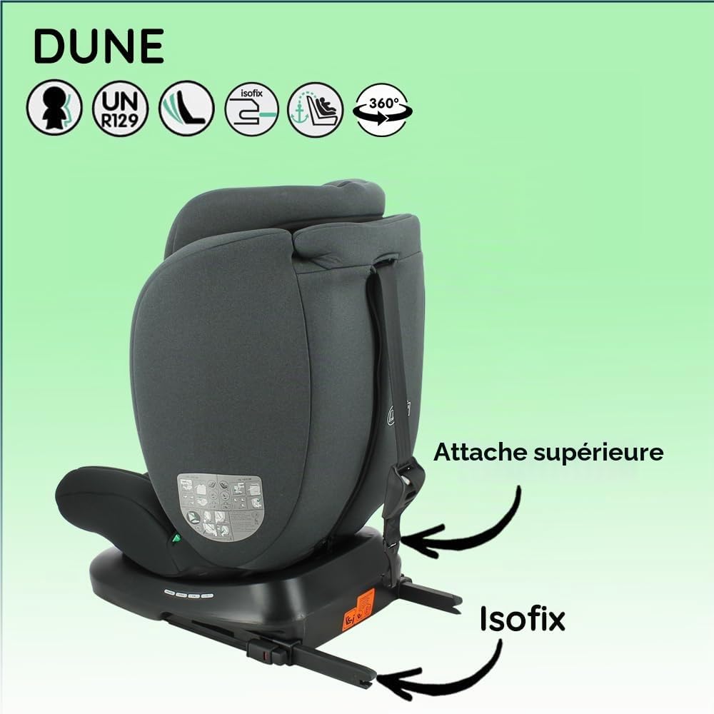 Nania Dune, Siège auto, i-Size, Pivotant 360, évolutif, naissance et jusqu'à 12 ans environ, Groupe 0/1/2/3, 40-150 cm, Siège Auto ISOFIX, Rotation 360, Inclinable, Appui-tête réglable