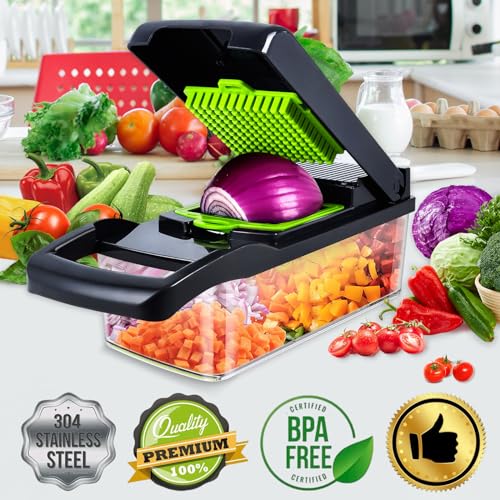 Vegetable Chopper, 18-in-1 Mandoline Slicer – Multifunction Food Cutter with 7 Interchangeable Blades, Safety Glove, Peeler & Cleaning Brush for Vegetables and Fruits - Image 4