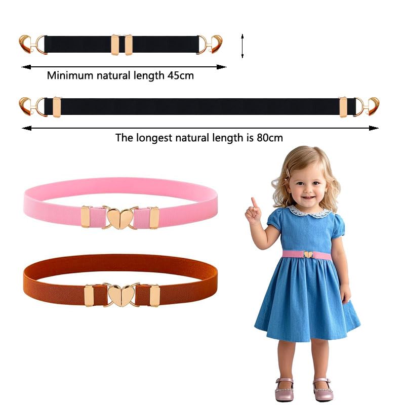 3 Piece Set, Girls Stretch Belt - Adjustable Heart Buckle Stretch Belt for Boys and Girls2