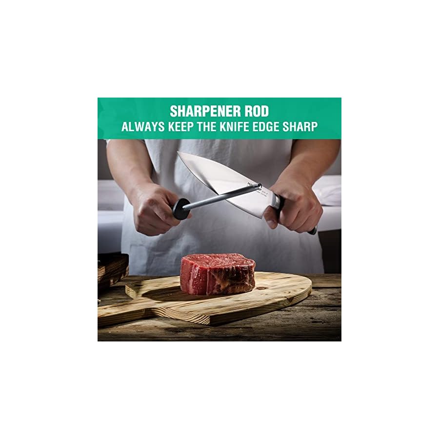 HAUSHOF Kitchen Knife Set with Block, 15 Pieces Stainless Steel Knife Sets with Sharpener Rod, Ultra Sharp, Ergonomic Handle, Resists Rusting, Gifts Knife Set for Dad, Mom, Husband and Wife