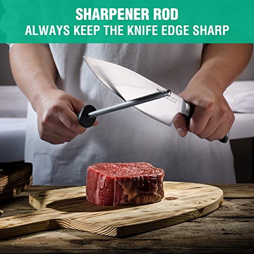 HAUSHOF Kitchen Knife Set with Block, 15 Pieces Stainless Steel Knife