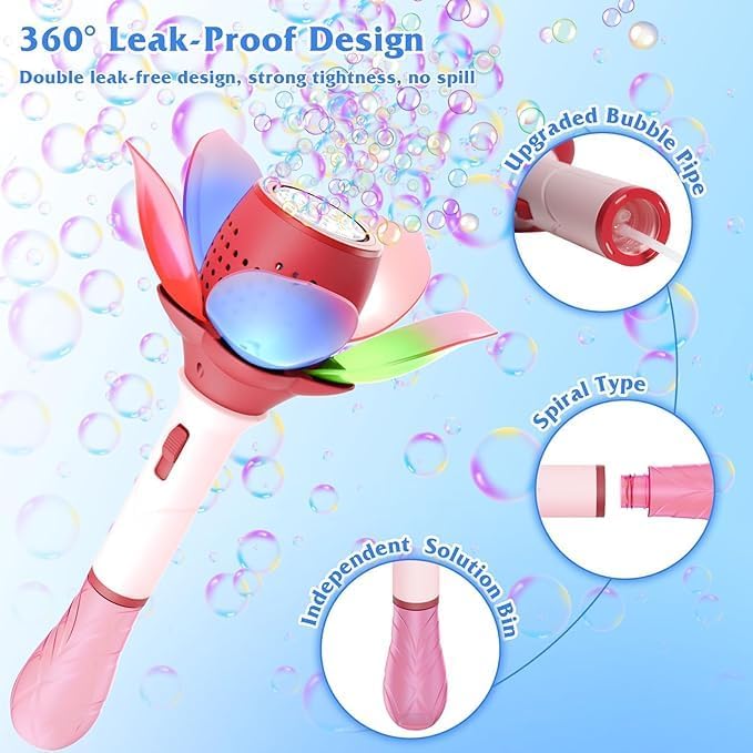 Image of Electric Bubble Stick for Kids, Automatic Bubble Machine 10000+ Bubbles Light Up Flower Bubble Wand Bubble Toys for Summer Outdoor Party Wedding (Blue)
