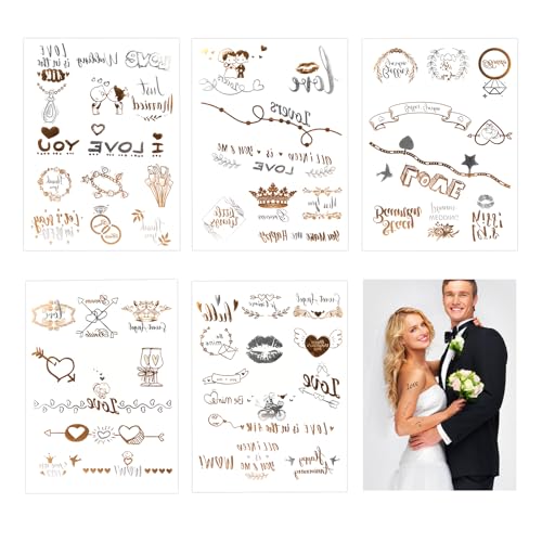 Gold Tattoo Hochzeit, Wasserdichte Temporäre Klebe-Tattoos für Braut Team Bride, Festival Dekorationen Erwachsene Halloween