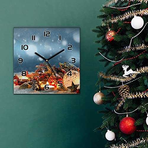 Horloge Murale Noël chic en verre imprimé boules d'étoile idée cadeau déco pour les fêtes