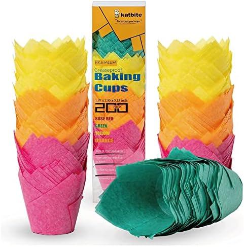 Katbite Tulip Cupcake Liners 200PCS, Muffin Liners Baking Cups, Cupcake Wrapper for Party, Wedding, Birthday, Colourful Cupcake Liners Standard Size